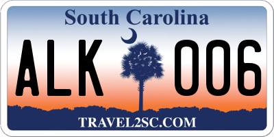SC license plate ALK006