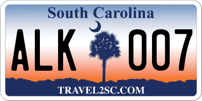 SC license plate ALK007