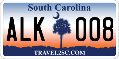 SC license plate ALK008