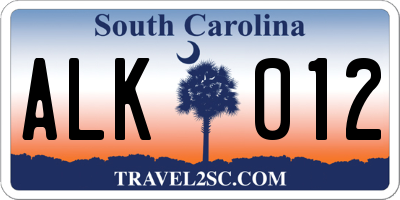 SC license plate ALK012