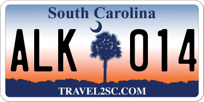 SC license plate ALK014