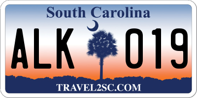 SC license plate ALK019