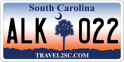 SC license plate ALK022