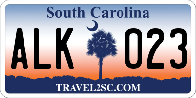 SC license plate ALK023