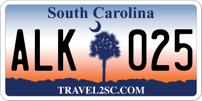 SC license plate ALK025