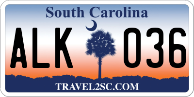 SC license plate ALK036