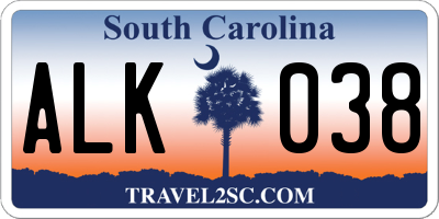 SC license plate ALK038