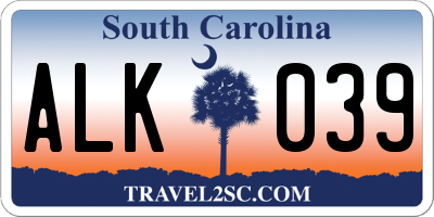 SC license plate ALK039