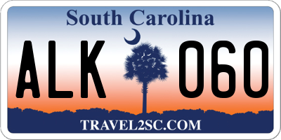SC license plate ALK060