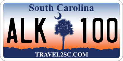 SC license plate ALK100