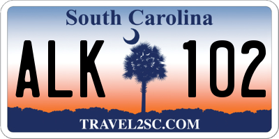SC license plate ALK102