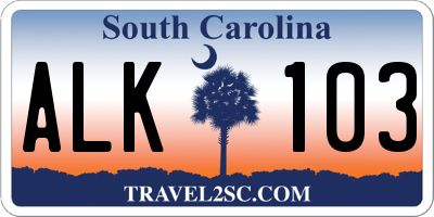 SC license plate ALK103