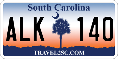 SC license plate ALK140