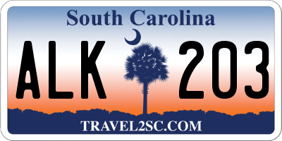 SC license plate ALK203
