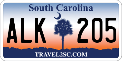 SC license plate ALK205