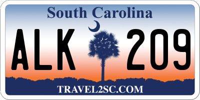 SC license plate ALK209