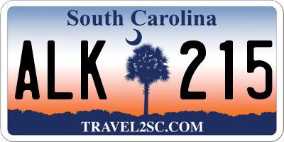 SC license plate ALK215