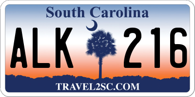 SC license plate ALK216