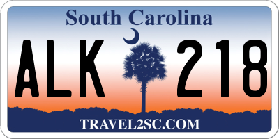 SC license plate ALK218