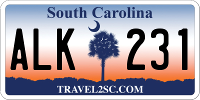 SC license plate ALK231