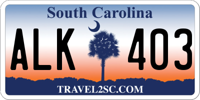 SC license plate ALK403