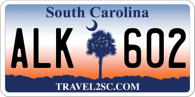 SC license plate ALK602
