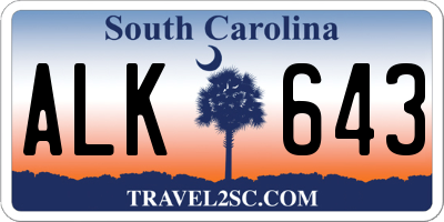 SC license plate ALK643