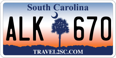 SC license plate ALK670