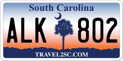 SC license plate ALK802
