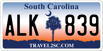 SC license plate ALK839