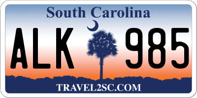 SC license plate ALK985