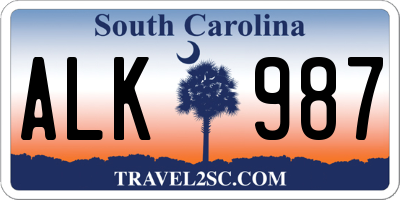 SC license plate ALK987