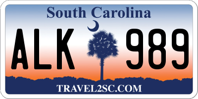 SC license plate ALK989