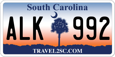 SC license plate ALK992