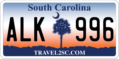 SC license plate ALK996