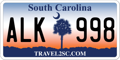 SC license plate ALK998