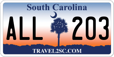 SC license plate ALL203