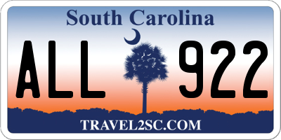 SC license plate ALL922