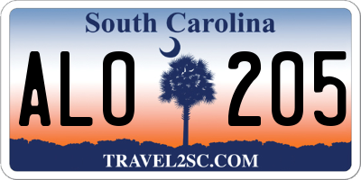 SC license plate ALO205