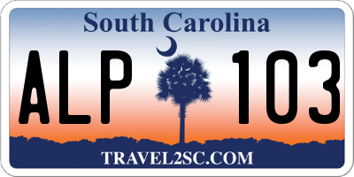 SC license plate ALP103