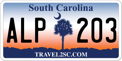 SC license plate ALP203