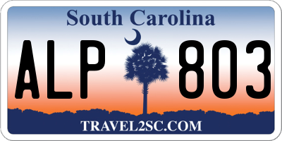 SC license plate ALP803