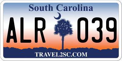 SC license plate ALR039