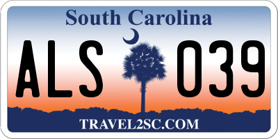 SC license plate ALS039