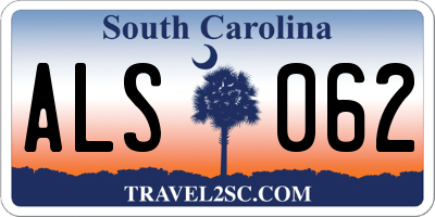 SC license plate ALS062