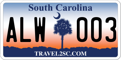 SC license plate ALW003