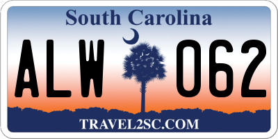 SC license plate ALW062