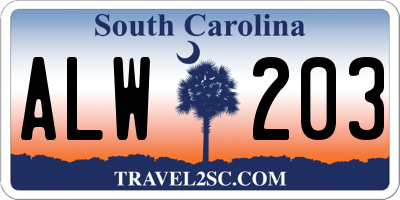 SC license plate ALW203