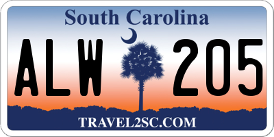 SC license plate ALW205