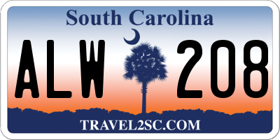 SC license plate ALW208